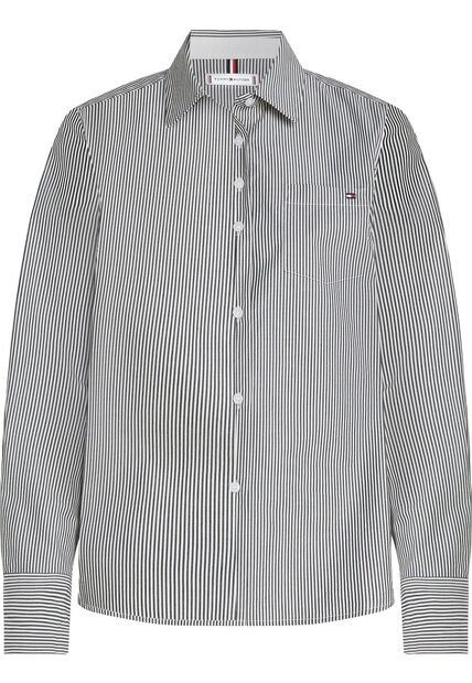Camisa Gris Poplin A Rayas Con Logo Tommy Hilfiger