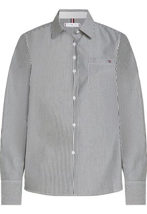 Camisa Gris Poplin A Rayas Con Logo Tommy Hilfiger