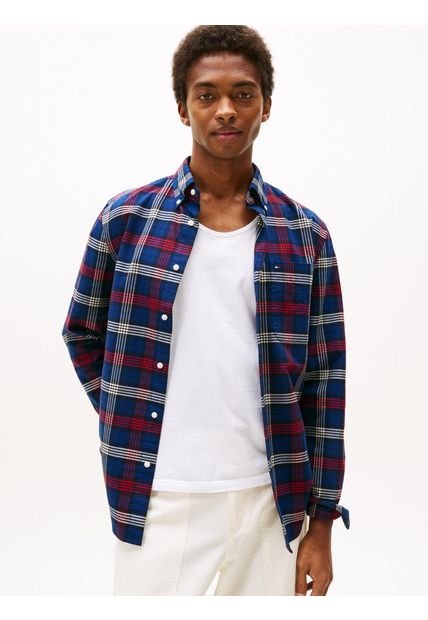 Camisa Azul Oscuro Oxford De Manga Larga Tommy Hilfiger