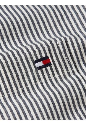 Camisa Gris Poplin A Rayas Con Logo Tommy Hilfiger