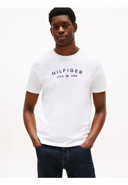 Camiseta Blanca Con Logo Estampado Tommy Hilfiger