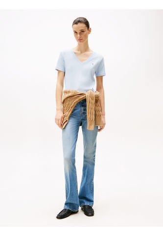 Camiseta Celeste De Rayas Con Cuello En V Tommy Hilfiger Tommy Hilfiger