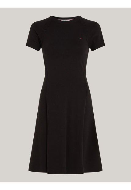 Vestido Negro De Punto Midi Con Corte Slim Tommy Hilfiger