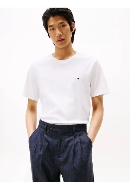 Camiseta Blanca De Cuello Redondo Y Punto Interlock Tommy Hilfiger