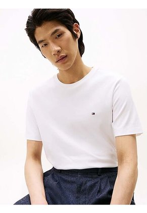 Camiseta Blanca De Cuello Redondo Y Punto Interlock Tommy Hilfiger