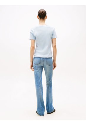 Camiseta Celeste De Rayas Con Cuello En V Tommy Hilfiger