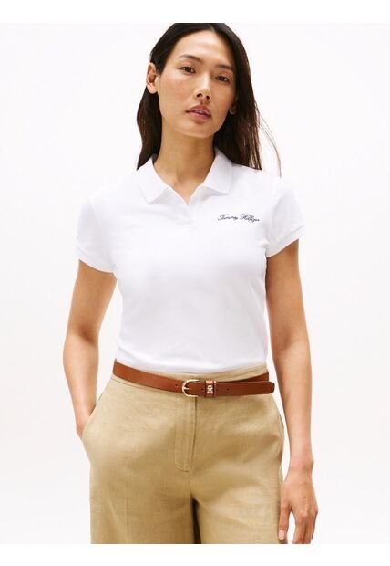 Polo Blanco De Corte Slim Con Logo Script Tommy Hilfiger