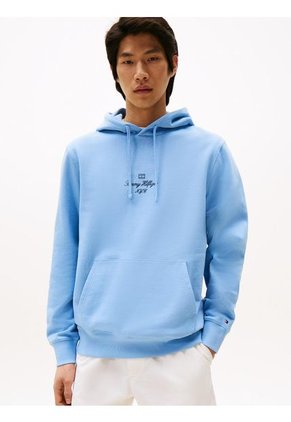 Buzo Celeste Con Capota Y Logo Ribeteado Tommy Hilfiger
