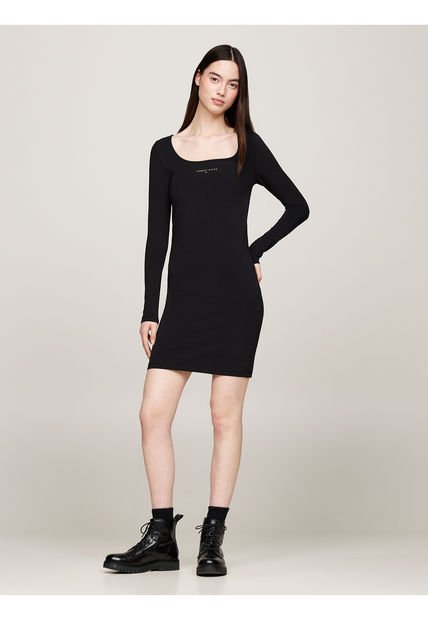 Vestido Negro Ajustado De Manga Larga Tommy Jeans