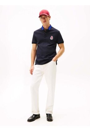 Polo Azul En Piqué De Corte Regular Tommy Hilfiger