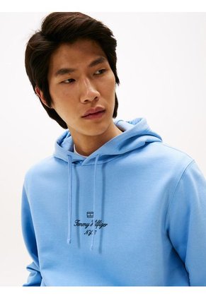 Buzo Celeste Con Capota Y Logo Ribeteado Tommy Hilfiger