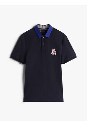 Polo Azul En Piqué De Corte Regular Tommy Hilfiger