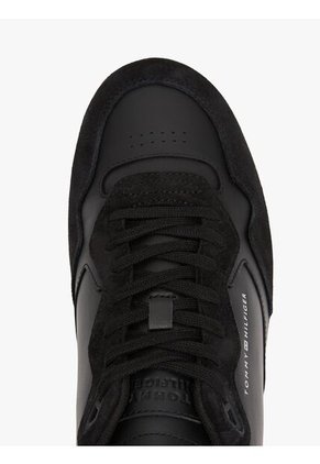 Tenis Negro De Cuero Con Logo Tommy Hilfiger