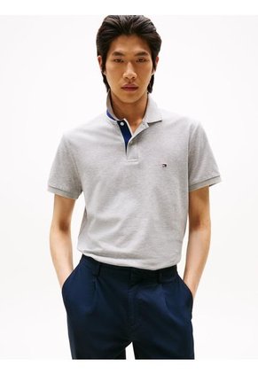 Polo Gris De Corte Regular Con Tapeta Y Cuello A Contraste Tommy Hilfiger