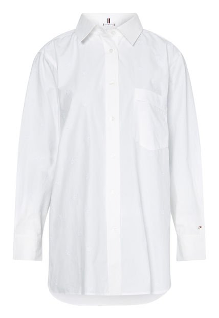 Camisa De Corte Oversize Con Monogramas Blanco Tommy Hilfiger