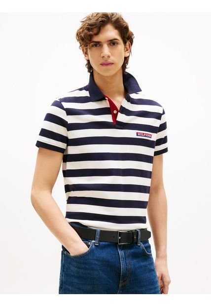Polo Azul De Corte Regular Con Diseño De Rayas Tommy Hilfiger