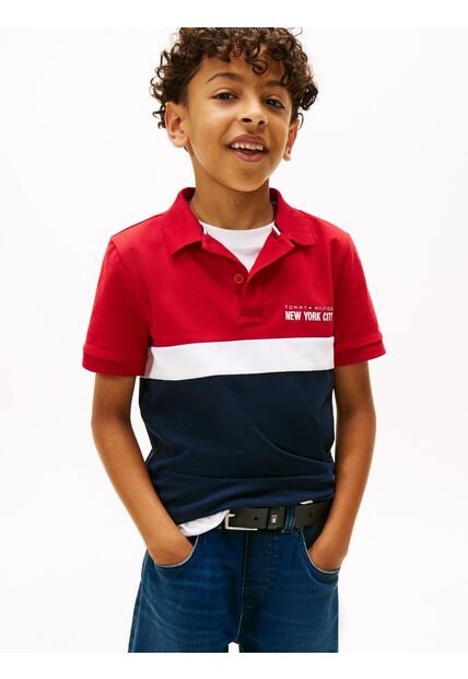 Polo Rojo De Piqué Color Block De Corte Regular Tommy Hilfiger