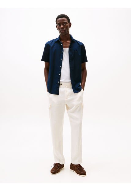 Camisa Azul Poplin Solida Tommy Hilfiger