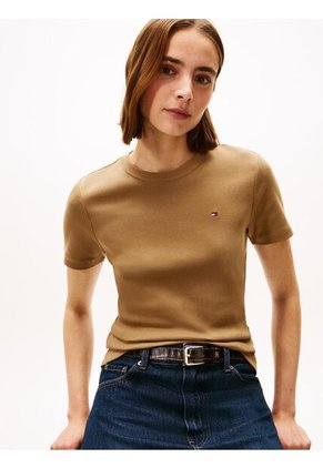 Camiseta Marrón Slim De Cuello Redondo Tommy Hilfiger