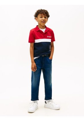 Polo Rojo De Piqué Color Block De Corte Regular Tommy Hilfiger