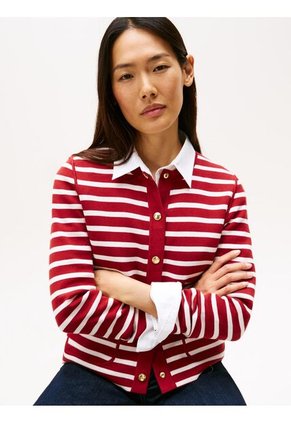 Cárdigan Rojo Con Diseño De Rayas Tommy Hilfiger