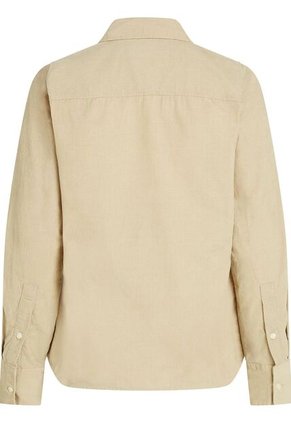 Camisa Beige Oxford Manga Larga Con Logo Tommy Hilfiger