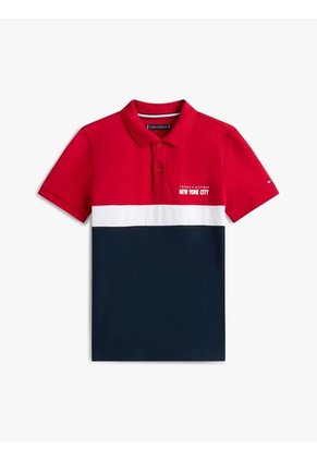 Polo Rojo De Piqué Color Block De Corte Regular Tommy Hilfiger