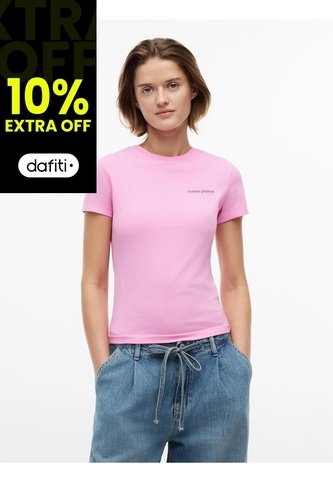 Camiseta Rosa Slim De Punto Con Logo Tommy Jeans Tommy Hilfiger