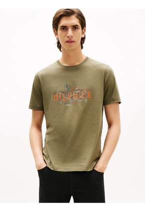 Camiseta Verde De Cuello Redondo Con Logo Tropical Tommy Hilfiger