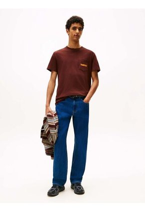 Camiseta Marrón Slim De Cuello Redondo Con Logo Tommy Jeans