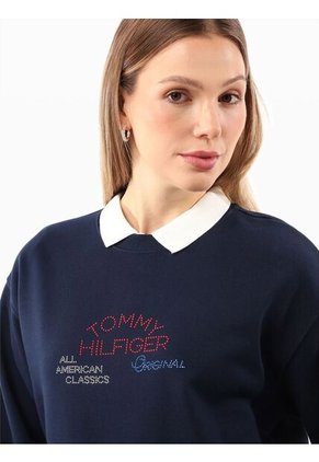 Saco Azul Tejido De Cuello Redondo Con Logo Gráfico Tommy Hilfiger