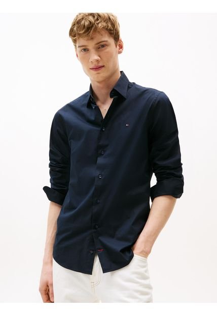 Camisa Azul De Manga Larga Con Diseño De Popelina Tommy Hilfiger