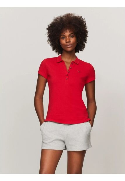 Polo Rojo De Corte Slim Con Logo Tommy Hilfiger