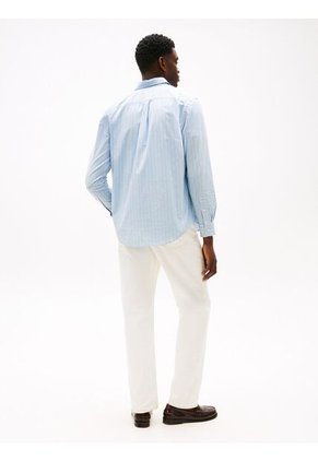 Camisa Azul Oxford De Rayas Y Corte Regular Tommy Hilfiger