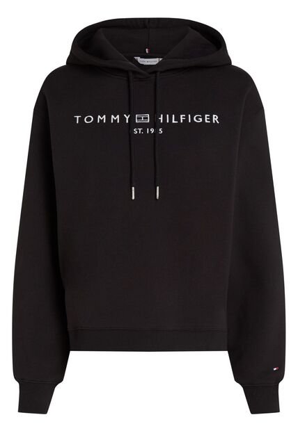Buzo Negro Con Capota, Cordón Y Logo Bordado Tommy Hilfiger