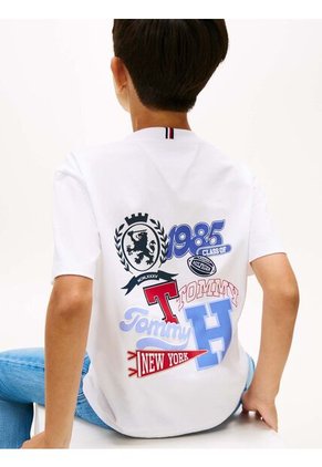 Camiseta Blanca De Cuello Redondo Con Logo Tommy Hilfiger
