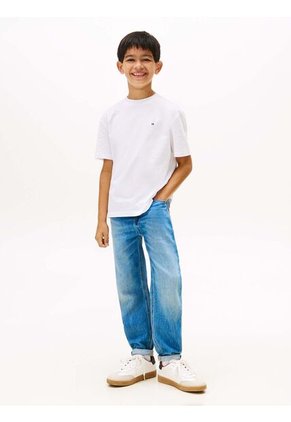 Camiseta Blanca De Cuello Redondo Con Logo Tommy Hilfiger