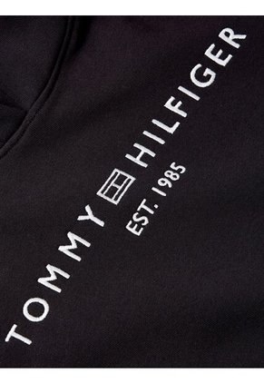 Buzo Negro Con Capota, Cordón Y Logo Bordado Tommy Hilfiger