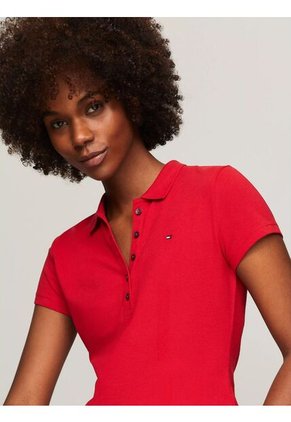 Polo Rojo De Corte Slim Con Logo Tommy Hilfiger