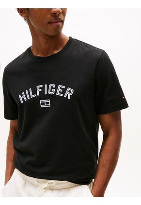 Camiseta Negra Flock Con Logo Estampado Tommy Hilfiger