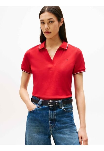 Polo Rojo 1985 De Corte Slim Con Ribetes Tommy Hilfiger
