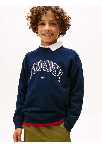 Saco Azul De Cuello Redondo Con Logo Tommy Hilfiger