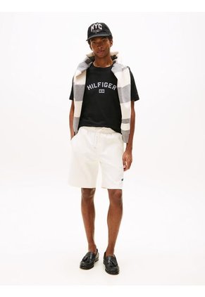 Camiseta Negra Flock Con Logo Estampado Tommy Hilfiger