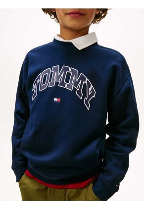 Saco Azul De Cuello Redondo Con Logo Tommy Hilfiger