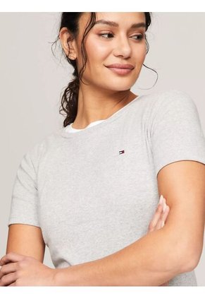 Camiseta Gris De Cuello Redondo Con Logo Tommy Hilfiger