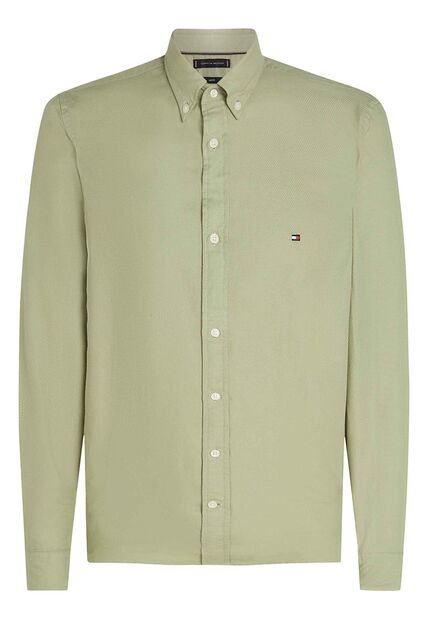Camisa Verde Slim De Hilo Teñido Tommy Hilfiger