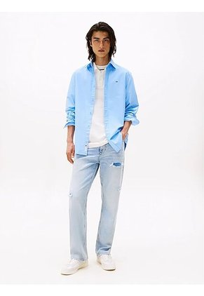 Camisa Celeste Oxford Con Cuello Abotonado Tommy Jeans