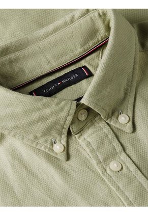 Camisa Verde Slim De Hilo Teñido Tommy Hilfiger