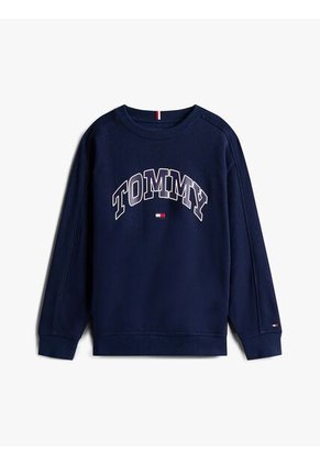 Saco Azul De Cuello Redondo Con Logo Tommy Hilfiger