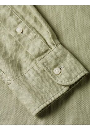 Camisa Verde Slim De Hilo Teñido Tommy Hilfiger